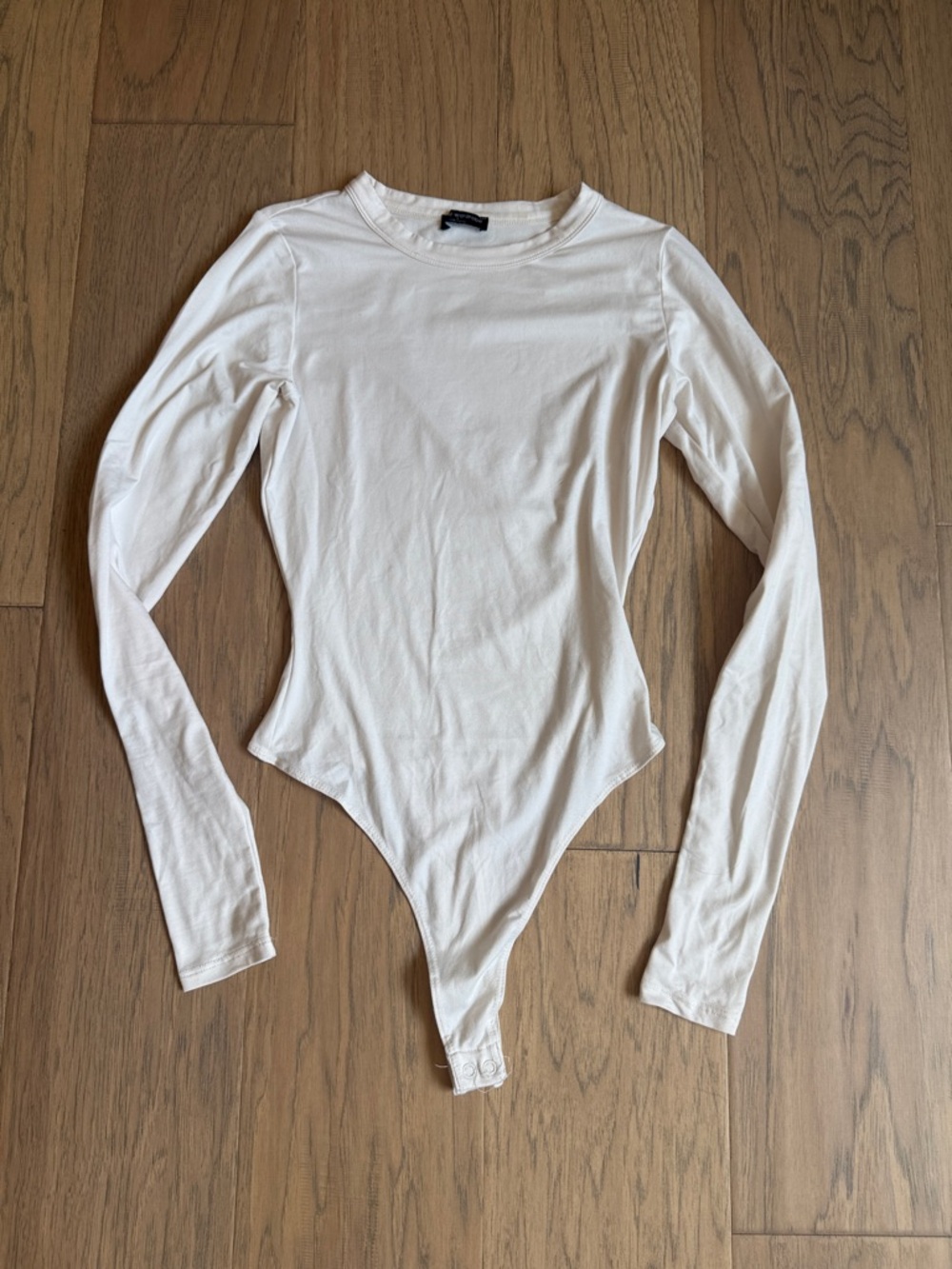 naked wardrobe Cream Long-Sleeve Crewneck Bodysuit Small